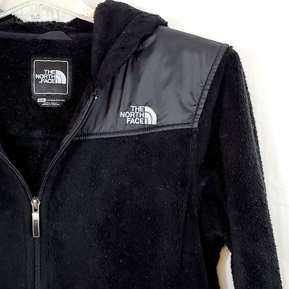 North Face Black Fleece Jacket With Hood Zip Sz M - Picture 2 of 8